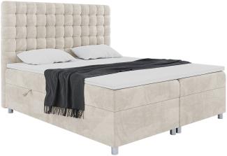 MEBLINI Boxspringbett ASTON 180x200 cm mit Bettkasten - H4/Creme Samt Polsterbett - Doppelbett mit Topper & Taschenfederkern-Matratze