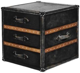 Casa Padrino Luxus Beistelltisch mit 2 Schubladen Schwarz / Braun 52 x 48 x H. 50 cm - Handgefertigter Beistelltisch im Kofferlook