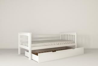 Sofabett Tagesbett Kinderbett LEA 200x90 cm mit Zusatzbett-Bettkasten Buchenholz massiv weiß