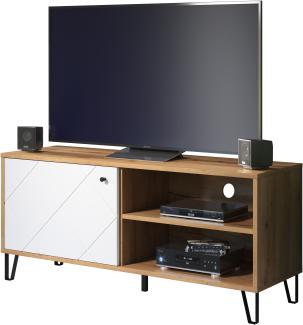 TV-Lowboard Touch in weiß matt und Eiche Artisan 123 cm