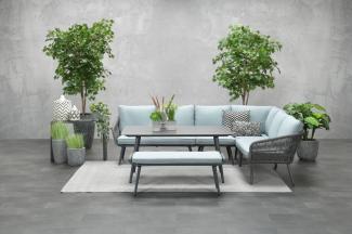 Garden Impressions Exklusives Aluminium-Rope-Lounge Set "Miriam" inkl. Tisch, Bank und Kissen, grau, hellblau,rechts