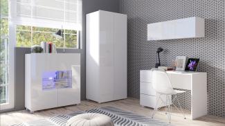 Jugendzimmer-set Calabrini XIV, mit weißer LED Beleuchtung, Farbe: Weiß / Weiß Hochglanz