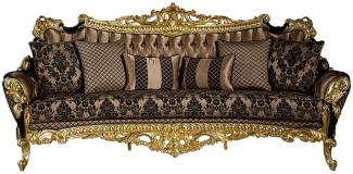 Casa Padrino Luxus Barock Sofa Braun / Schwarz / Gold 260 x 110 x H. 117 cm - Prunkvolles Wohnzimmer Sofa mit dekorativen Kissen