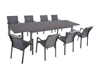 9-tlg Alu Tischgruppe NEREA Set Garten Sitzgruppe Outdoor Grau Metall Kunststoff