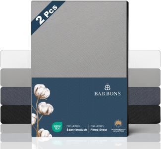 BARBONS Spannbettlaken 160x200cm 2er - 100% Baumwolle Spannbettlaken, Oeko-TEX Zertifiziert, Bettlaken Jersey, Spannbetttuch, Matratzenhöhe bis 25 cm (Hellgrau - 160x200-2er)