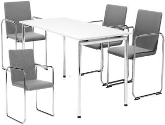 Set Konferenztisch 140cm x 70cm mit 4 Schwingstühlen, Polster Grau