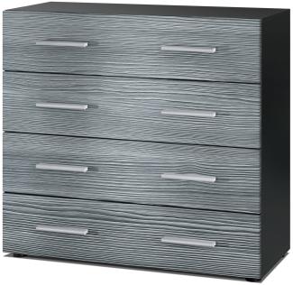 Vladon Sideboard Pavos, Kommode mit 4 Schubladen, Schwarz matt/Avola-Anthrazit (76 x 72 x 35 cm)