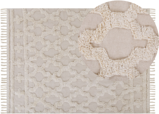 Teppich Baumwolle beige 140 x 200 cm marokkanisches Muster Fransen SULUOVA
