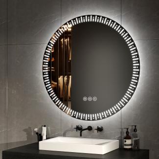 EMKE Badspiegel mit Beleuchtung 80 cm mit Beschlagfrei, Dimmbar 3 Lichtfarbe Touchschalter IP44