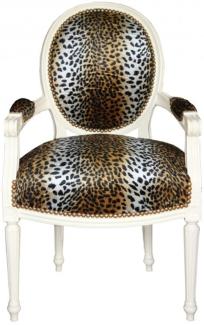 Casa Padrino Barock Salon Stuhl Leopard Muster / Creme Mod2 Rund