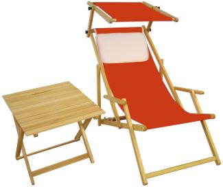 Liegestuhl terracotta Gartenliege Strandliege Sonnendach Tisch Kissen Buche hell 10-309NSTKH