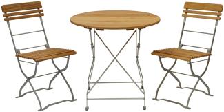 Biergarten - Garnitur MÜNCHEN 3-teilig (2x Stuhl, 1x Tisch 77cm rund), Flachstahl verzinkt + Robinie
