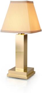 NEOZ kabellose Akku-Tischleuchte ALBERT UNO LED-Lampe dimmbar 1 Watt 27,5x12 cm Messing, poliert mit Lampenschirm aus Baumwolle