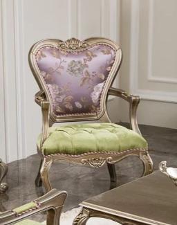 Casa Padrino Luxus Barock Sessel Lila / Grün / Silber 62 x 60 x H. 103 cm - Wohnzimmer Sessel mit Blumenmuster - Edel & Prunkvoll