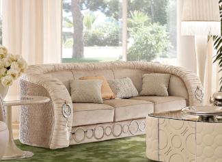 Casa Padrino Luxus Sofa mit Metall Ornamenten Beige / Silber 260 x 103 x H. 80 cm - Luxus Wohnzimmer & Hotel Möbel - Erstklassische Qualität - Made in Italy
