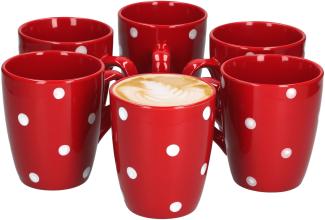 Van Well Emily 6er Set Kaffeebecher rot-weiß gepunktet, 390 ml, Steingut, Tasse, Jumbotasse