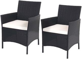 2er-Set Poly-Rattan Gartensessel Halden, Korbsessel ~ anthrazit, Kissen creme