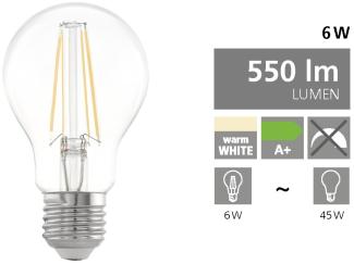 Eglo 11501 LED FILAMENT Leuchtmittel CLEAR - E27-LED-A60 6W/550lm 2700K 1 STK