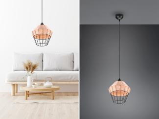 LED Pendelleuchte mit Rattan Geflecht Natur und Gitter im Boho Stil Ø 30cm