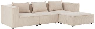 Juskys modulares Sofa Domas L - Couch für Wohnzimmer - 3 Sitzer - Ottomane, Armlehnen & Kissen - Ecksofa Eckcouch Ecke - Garnitur Cord Beige