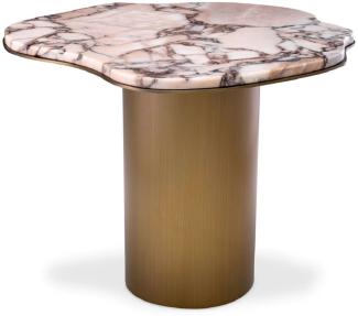 Casa Padrino Luxus Beistelltisch Mehrfarbig / Messing 58,5 x 60,5 x H. 51 cm - Edelstahl Tisch mit Marmorplatte - Wohnzimmer Möbel - Luxus Möbel - Wohnzimmer Einrichtung - Luxus Qualität