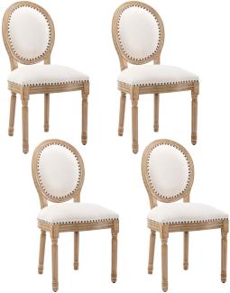 Merax Esszimmerstühle 4er Set Küchenstühle, Beine aus Massivholz, Verstellbare Vordersitzbeine, Leinensitze, creme
