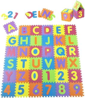 Juskys Kinder Puzzlematte Kim 36 Teile mit Buchstaben A-Z & Zahlen 0-9 - rutschfest & abwischbar Puzzle ab 10 Monate - EVA Schaumstoff – Spielmatte