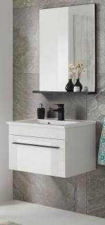 Badmöbel Set 3-teilig Design-D mit Waschbecken in Hochglanz weiß 60 x 200 cm, mit Waschbecken