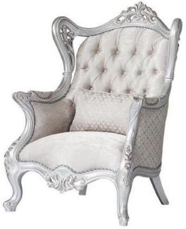 Casa Padrino Luxus Barock Ohrensessel Champagnerfarben / Silber 85 x 80 x H. 120 cm - Prunkvoller Wohnzimmer Sessel mit dekorativem Kissen - Barock Möbel