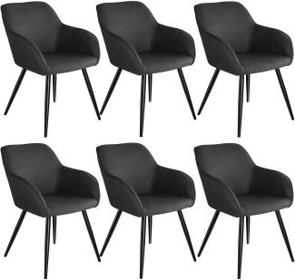 6er Set Stuhl Marilyn Stoff, schwarze Stuhlbeine - anthrazit/schwarz