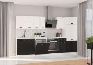 Küche Omega XL Küchenzeile Küchenblock Einbauküche, Schwarz + Weiß matt, 300 cm