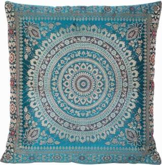 Handgewebt und Handgefertigt Indische Banarasi Seide Kissenbezug, Dekokissen - Mandala Muster mit unsichtbarer Reißverschluss - 40 x 40 cm | 16 x 16 Zoll, Türkis-Blau