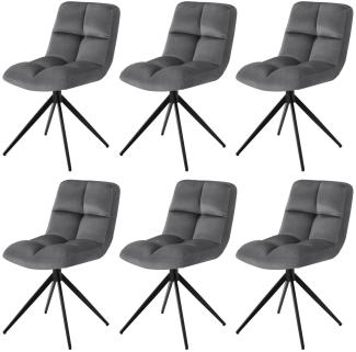 Juskys Drehstuhl Dallas 6er Set - Esszimmerstühle drehbar, Stoff Bezug - Stuhl bis 120 kg belastbar - Stühle Esszimmer, Esszimmerstuhl Samt Dunkelgrau