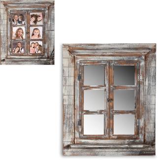 Wandspiegel Spiegel Bilderrahmen Fensterladen Fotorahmen Holz 64cm Ablage Deko