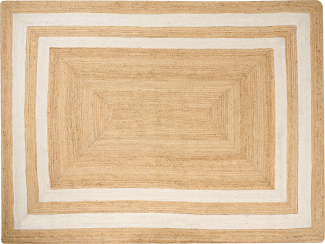 Teppich Jute beige 300 x 400 cm geometrisches Muster Kurzflor GEMEREK