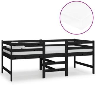 vidaXL Mittelhohes Bett mit Matratze Schwarz 90x200 cm Massivholz Kiefer