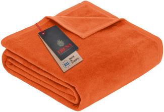 Ibena Porto XXL Decke 220x240 cm – Baumwollmischung weich, warm & waschbar, Tagesdecke orange einfarbig