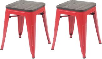 2er-Set Hocker HWC-A73 inkl. Holz-Sitzfläche, Metallhocker Sitzhocker, Metall Industriedesign stapelbar ~ rot