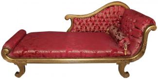 Casa Padrino Barock Chaiselongue Modell Bordeaux Musterstoff / Gold Recamiere Liege Wohnzimmer Möbel