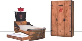 Cilek Pirate Bay Kinderzimmer 2-teilig mit Piratenbett in Schiffsform inkl. Ausziehbett Komplettzimmer ohne Matratze