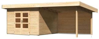 Gartenhaus Northeim 4 - 369x309 cm plus Anbaudach 3,30m mit Rückwand, 38 mm Holz terragrau, Karibu