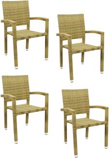 4x KONWAY® PORTO Stapelsessel Elfenbein Polyrattan Garten Sessel Stuhl Set beige