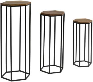 KADIMA DESIGN Massivholz Beistelltisch Set mit Metallgestell - Modernes Design für Dekoration und Pflanzen.