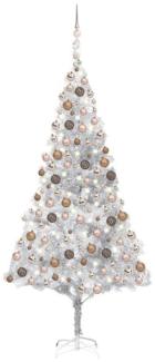 vidaXL Künstlicher Weihnachtsbaum mit LEDs & Kugeln Silbern 210cm PET, Mit Beleuchtung [3077611]
