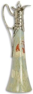 Casa Padrino Jugendstil Weinkrug Mehrfarbig / Silber 11,3 x 13,5 x H. 39,8 cm - Porzellan Krug mit Deckel - Barock & Jugendstil Deko Accessoires