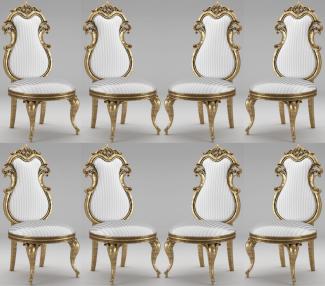 Casa Padrino Luxus Barock Esszimmer Stuhl Set Weiß / Silber / Antik Gold 55 x 55 x H. 120 cm - Prunkvolle gestreifte Küchen Stühle - Barock Stühle 8er Set - Esszimmer Möbel