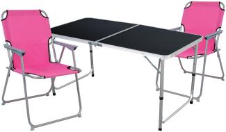 3-teiliges Campingmöbel Set Black Alu 120x60x58/70cm Pink