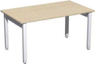 Schreibtisch '4 Fuß Pro Quadrat' höhenverstellbar, 140x80x68-86cm, Ahorn / Silber