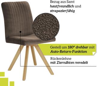 smart 4er Set drehbare Esszimmerstühle - Bezug Mikrofaser braun, 180° drehbar mit Auto-Return-Funktion - Massivholz Stuhlbeine - Küchenstuhl, Polsterstuhl mit Schaumstofffüllung