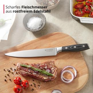 Meisterkoch Fleischmesser Messer Küchenmesser | 20 cm Klinge aus rostfreiem deutschen Edelstahl | ergonomischer Micarta-Griff mit Fingerschutz, 3-fach vernietet